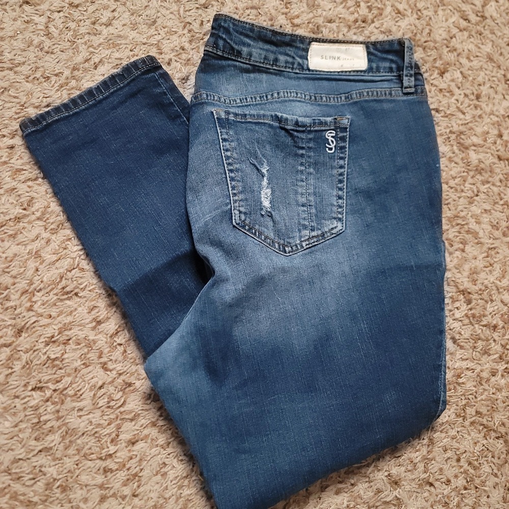 SLINK Jeans Curvy Skinny Women 18 Medium Wash Distressed Ripped Denim Pants